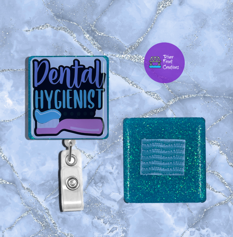Dental Hygienist ,Badge Reel, Aqua, Interchangeable, 2-inches, Dental ID, Badge Holder, Dentist, Dental, Name Badge